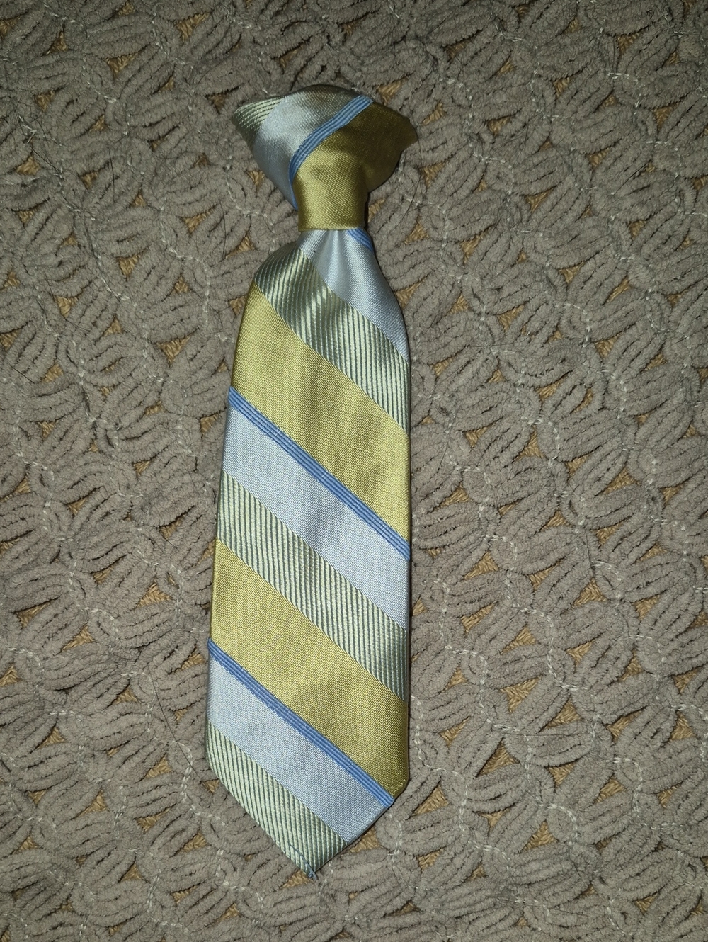 Toddlers Tie Yellow And White With Light Blue Stripes